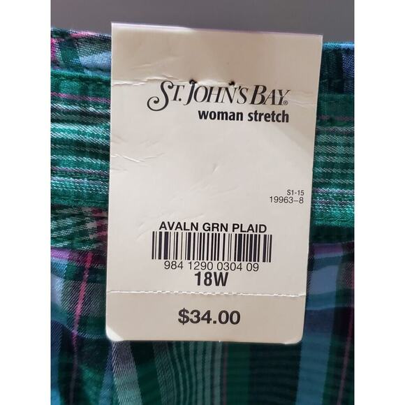 St. John's Bay Women's Check Green Cotton Pull On A-Line Stretch Skirt Size 18W - Picture 7 of 12